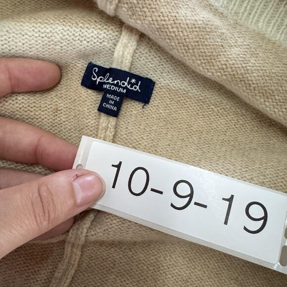 Splendid Sweater Womens Medium Halo Cardigan Tan Striped Wool Cashmere Blend - Picture 4 of 8